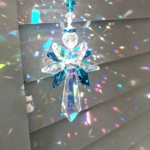 Teal (Blue)  Aurora Borealis Crystal Angel Suncatcher / Car Decor / Rainbow Maker Prism Sun Catcher / Window Car Decor (Rainbows and Whimsy)