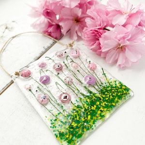 Fused Glass Floral Suncatcher: Pink & Purple Wildflower Art