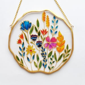 Floral Suncatcher - Hand-Painted Pink Flower Window Decoration