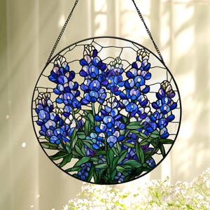 Bluebonnet Flower Stained Glass Suncatcher, Wildflowers Window Hanging, Texas Bluebonnet Decor