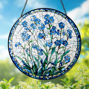 Forget Me Not Stained Glass Suncatcher, Blue Floral, Window Hanging, Stained Glass Flower, Nature Inspired Art, Gift For Mom, Florist Gift