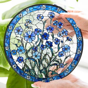 Suncatcher forget me not, Blue flowers glass decor, Light catcher for window, Memorial gift, Floral stained glass ornament, Gift for friend