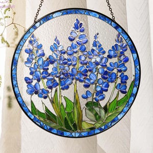 Texas Bluebonnet Stained Glass Suncatcher, Texas State Flower Window Hanging Decoration, Bluebonnet Sun Catcher, Texas Gift, Flower Lovers