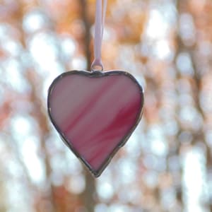Mini pink heart stained glass suncatcher ornament