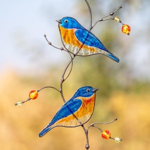 Bluebird Stained Glass Window Hangings, Gifts for Him Christmas, Stained Glass Bird Suncatcher, Stained Glass Blue Bird of Happiness